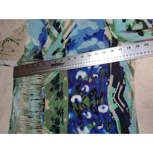 Tribal Women Abstract Print Button Down Tunic Top Shirt Size XS Blue 3/4 Sleeves - Picture 4 of 5